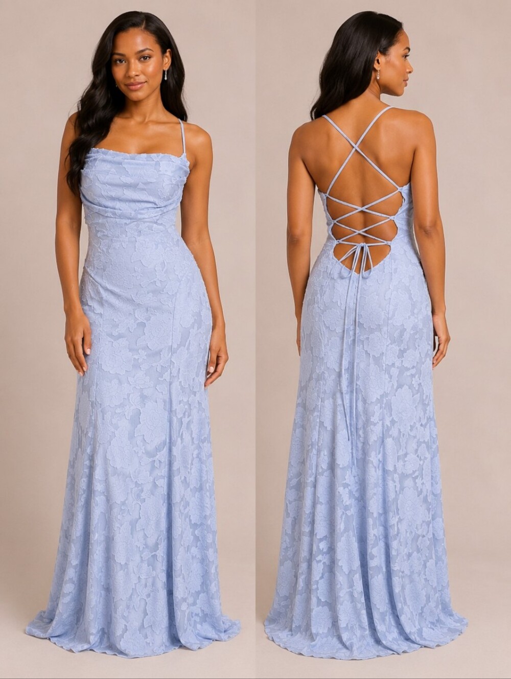 Elegant Women's Light Gray Floral Lace Evening Dress